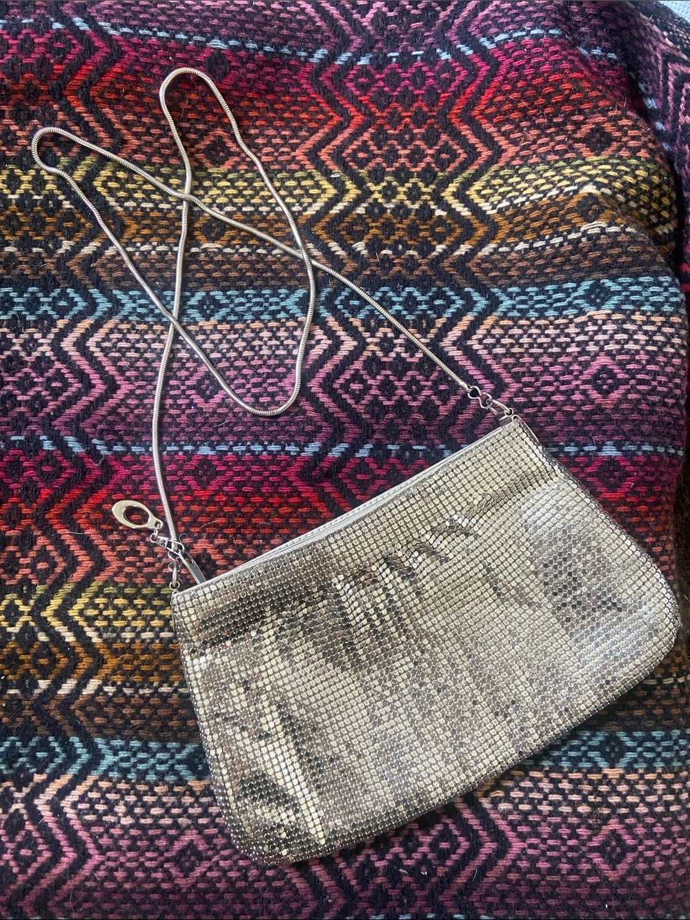 Vintage Silver Mesh Evening Crossbody Bag - Women's Metallic Shoulder Clutch